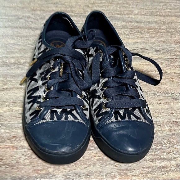 Michael Kors monogram gray and navy blue sneakers - Picture 1 of 16
